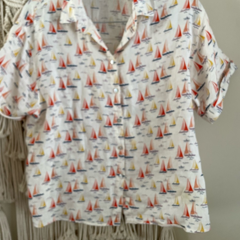 Cynthia Rowley Nautical Print linen Blouse - Red and Yellow